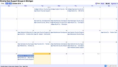 Kinship Care Support Group calendar screenshot