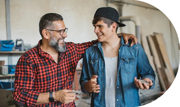 Mature man and young man